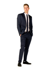 Young businessman full length portrait isolated