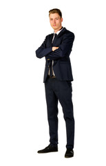 Young businessman full length portrait isolated