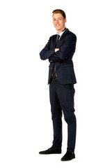 Young businessman full length portrait isolated