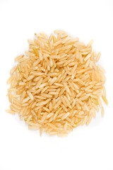 Long grain brown rice isolated on white background