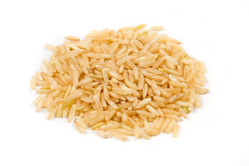 Long grain brown rice isolated on white background
