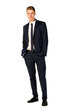 Young businessman full length portrait isolated