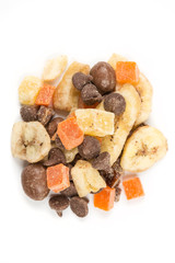 Tropical trail mix isolated on white background