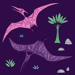 Vector hand drawn illustration with cute cartoon doodle dinosaur. © akhmett