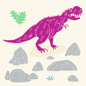 Vector hand drawn illustration with cute cartoon doodle dinosaur. © akhmett