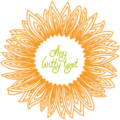 Cute funny background border frame with sunflower petals contour  isolated on the white fond. With space for invitations or different events greeting cards text. Vector illustration eps