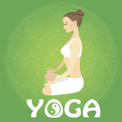 Woman meditating and relaxing in lotus pose