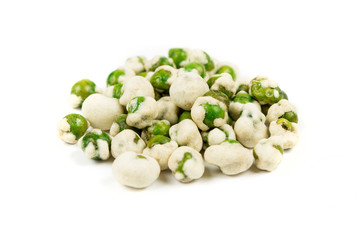 Wasabi peas isolated on white background