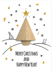 Christmas card with paper tree