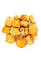 Garlic salad croutons isolated on white background