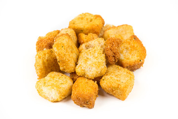 Garlic salad croutons isolated on white background