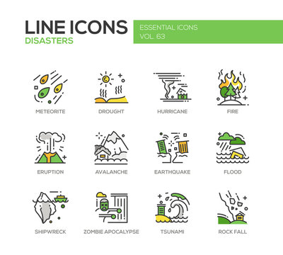 Disasters - line design icons set