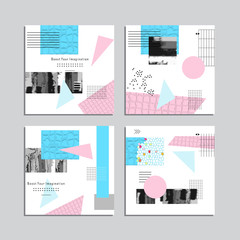 Naklejka premium Set of artistic vector greeting cards design. Colorful frame pattern textures for wedding, anniversary, birthday, Valentine's day, party, poster, card, invitation, placard, brochure, flyer, template