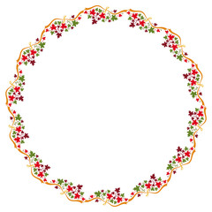 Autumn round frame with colorful maple leaves. Vector clip art.
