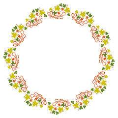 Autumn round frame with colorful maple leaves. Vector clip art.