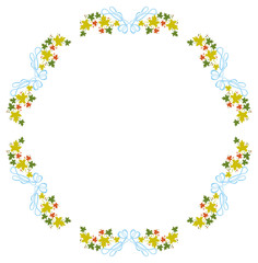 Autumn round frame with colorful maple leaves. Vector clip art.