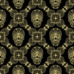 Multicolor seamless pattern. Boho style decorated skull element. tribal texture, luxury