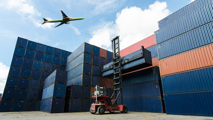 Industrial port with containers and air for logistic concept