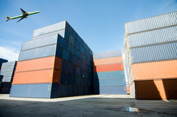 Industrial port with containers and air for logistic concept