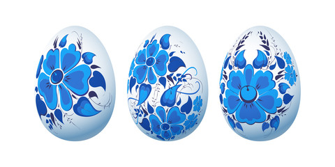 Easter Eggs souvenir paint in Russian Gzhel. Raster