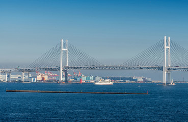 View of Yokohama bay bridge and Yokohama sea port