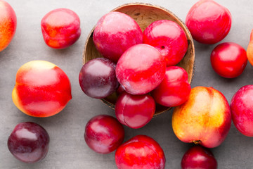 Fresh fruit on the gray background.