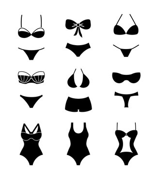 Female swimsuits and swimwears icons