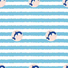 seamless pattern of dolphin icon on blue waves