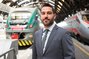 Businessman in a train station