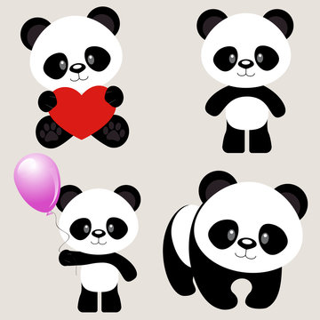 vector illustration set of funny panda