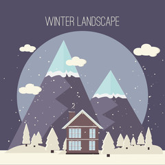 Winter Snow Urban Countryside Landscape City Village Real Estate New Year Christmas Night and Day Background Modern Flat Design Icon Template Illustration Mountain top