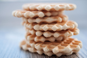 The sweet crackling cookies on a wooden gray table