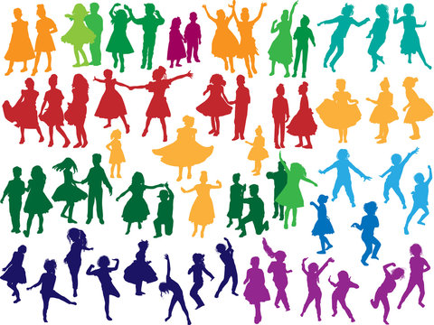 dancing child color silhouettes collection on white