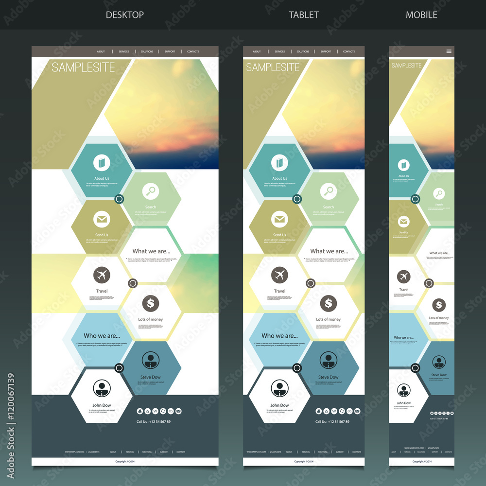 Canvas Prints one page website template with blurred background - sunset pattern header design - desktop, tablet, 