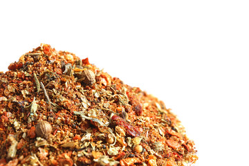 Heap of mixed spices on white background