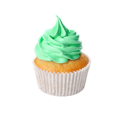 Tasty cupcake, isolated on white.