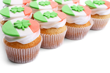 Tasty cupcakes, closeup. Saint Patrics Day concept
