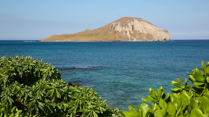View of Rabbit island from Makapu'u Beach Park. Windward Side Oahu Hawaii.