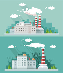 Set industrialnіy landscape. Factory, nuclear power plant on th