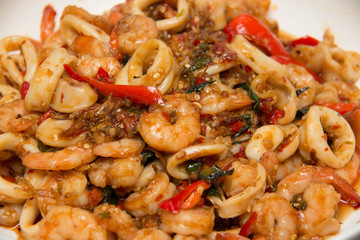 Thai stir fried seafood basil sauce
