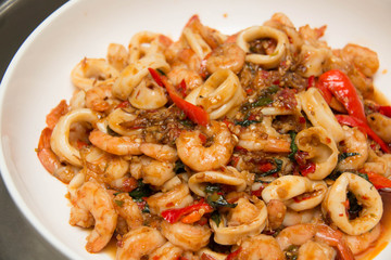 Thai stir fried seafood basil sauce