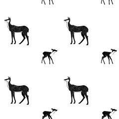 Black doe and fawn on white background.