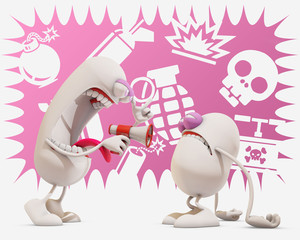 3d cartoon character insulting another one, 3d rendering