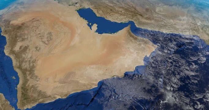 Animation of view from space of saudi arabian peninsula in earth planet in rotation
