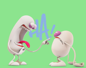 3d cartoon laughing at another one, 3d rendering