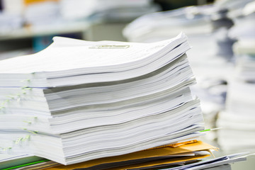 Stack of paper in the office.