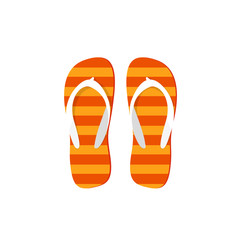 Orange flip-flops slippers flipflops vector beach sandals icon, sea foot shoe illustration isolated on white background, flat cartoon striped cut out image clipart