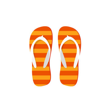 Orange flip-flops slippers flipflops vector beach sandals icon, sea foot shoe illustration isolated on white background, flat cartoon striped cut out image clipart