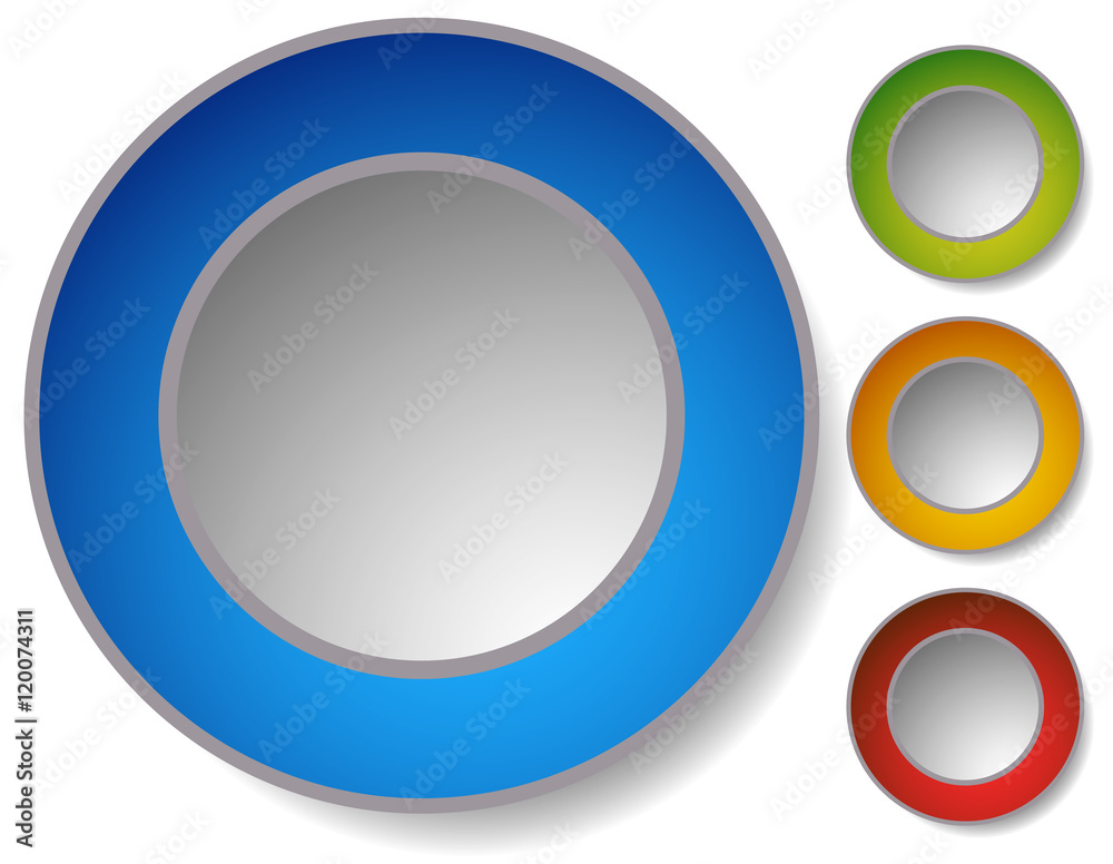 Poster 4 color clean circle buttons, badges with transparent shadow