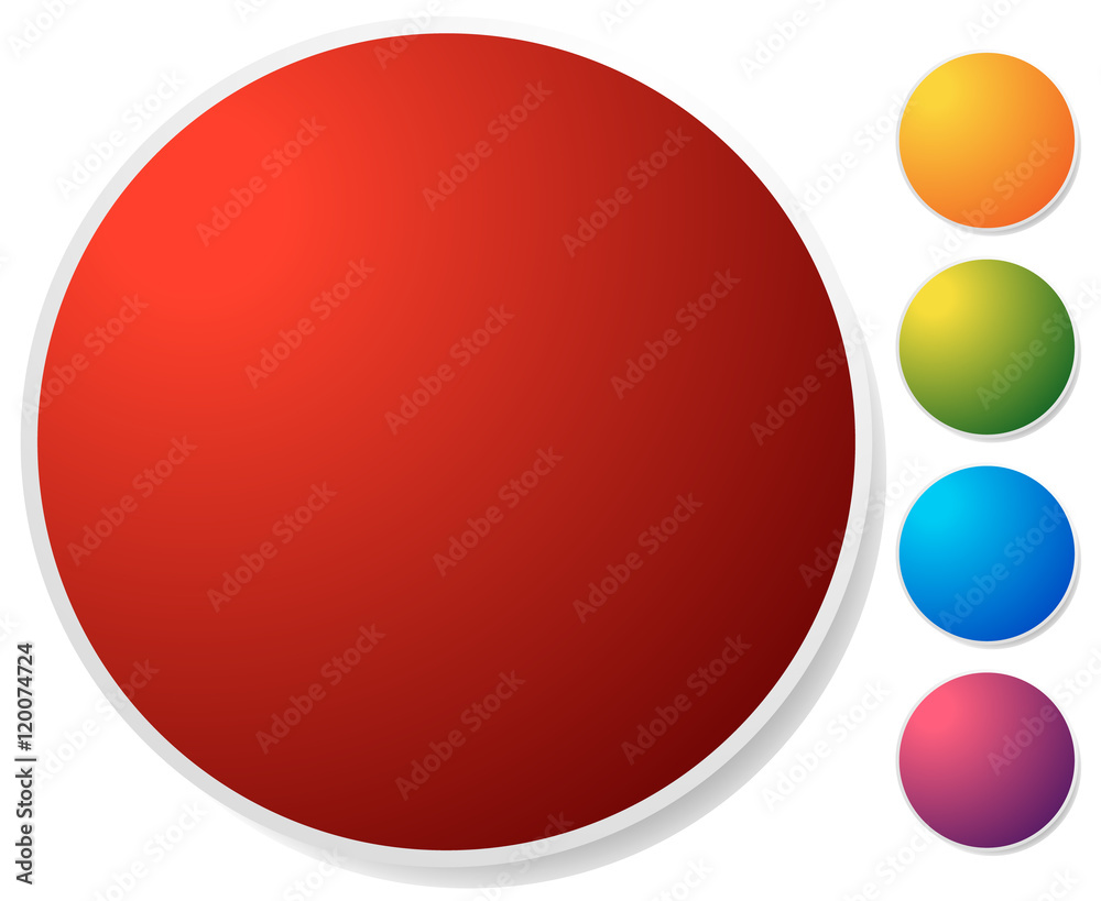 Aufkleber empty circle button, icon background in 5 vibrant colors. generi